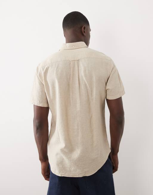 GANT – Beige skjorta i bomull och linne med korta ärmar och sköldlogga, 5 av 5