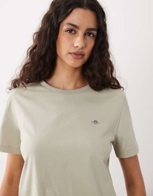 GANT – Beige t-shirt i regular fit med sköldlogga, 3 av 4