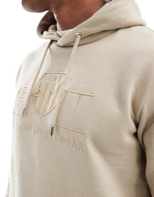 GANT – Beżowa bluza z kapturem i dużym logo z tarczą, 2 z 4