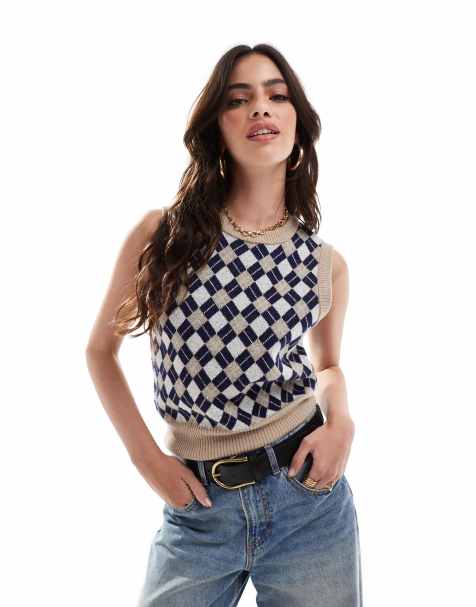 GANT – Beżowy podkoszulek dzianinowy we wzór w romby - view 1