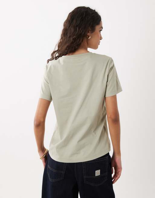GANT – Beżowy T-shirt o regularnym kroju, z logo z tarczą, 4 z 4