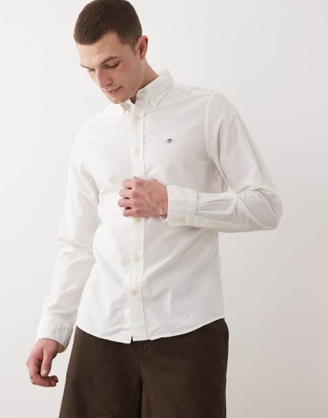 Gant – Biała dopasowana koszula oxford z logo - view 1