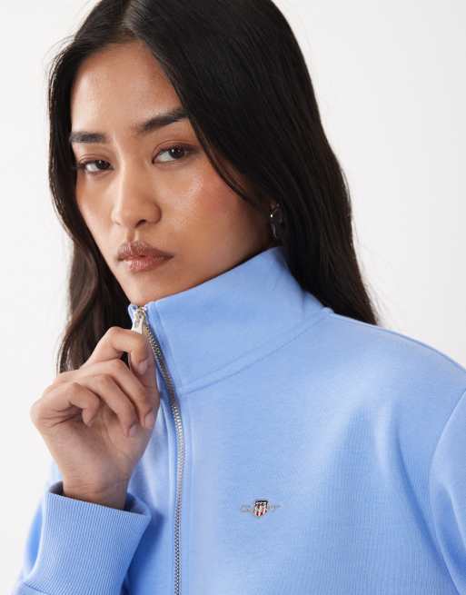 GANT - Blå sweatshirt med våbenskjoldslogo og kort lynlås, 2 af 4