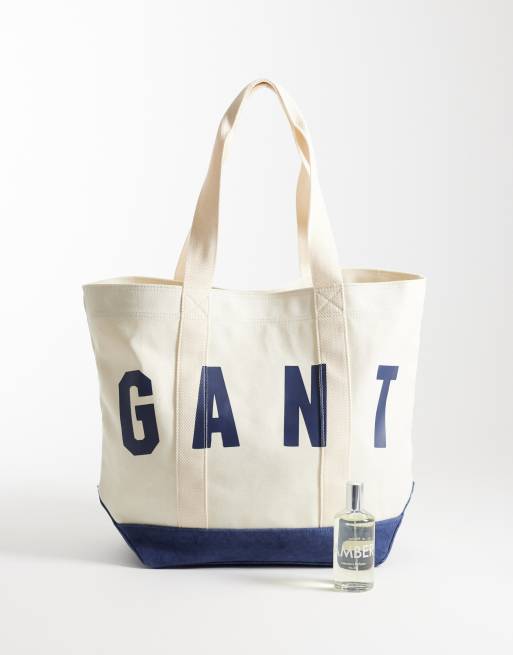 GANT - Bolso shopper color crema con logo universitario, 2 de 4