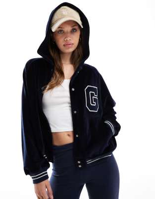 GANT - Bomber à capuche en velours avec logo universitaire - Bleu marine - view 1