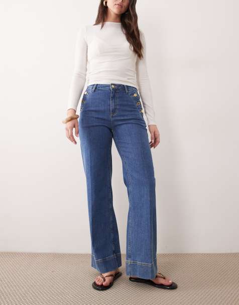 GANT button pocket detail nautical flared jeans in mid blue - view 1