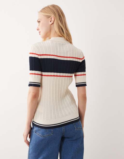 GANT button up polo sweater with stripe in cream, 2 of 4