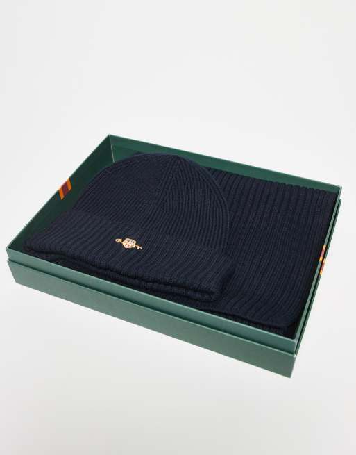 GANT cable knit beanie and scarf gift set in blue, 3 of 3