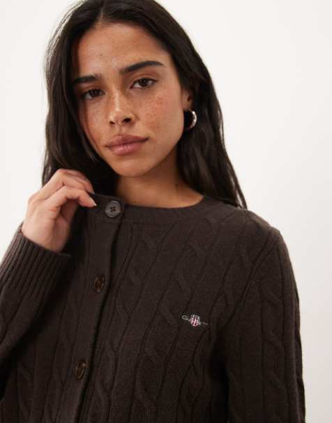 GANT cable knit cardigan in brown - view 1