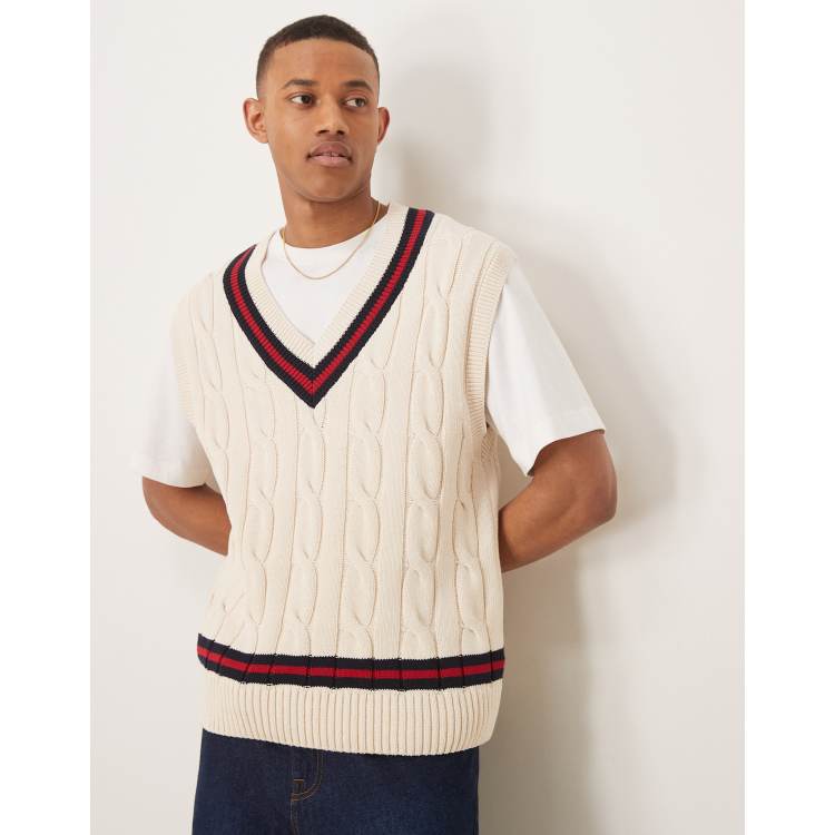 GANT cable knit cricket vest in cream | ASOS