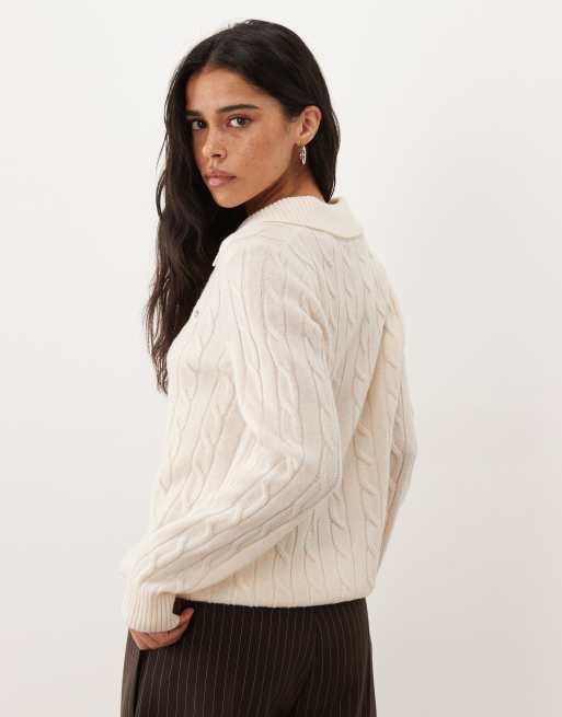 GANT cable knit rugby cardigan in cream, 3 of 4