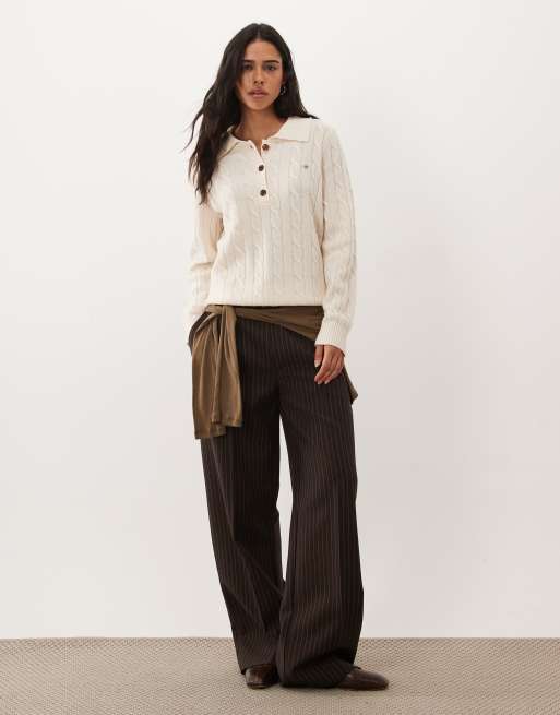 GANT cable knit rugby cardigan in cream, 4 of 4