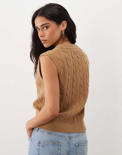 GANT cable knit singlet in warm khaki, 4 of 4
