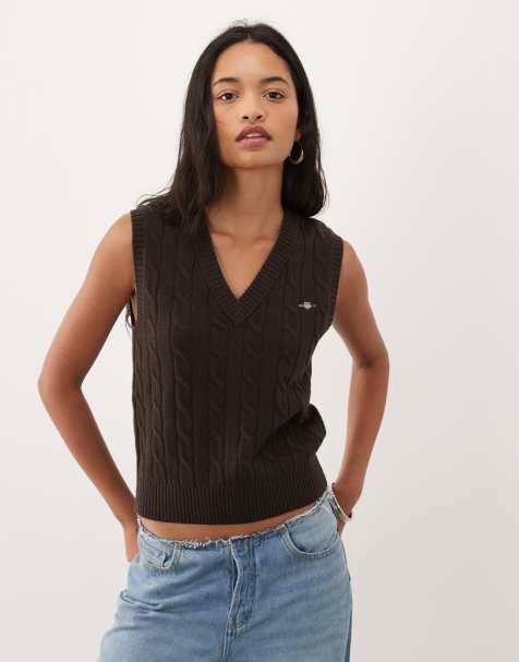 GANT cable knit vest in brown