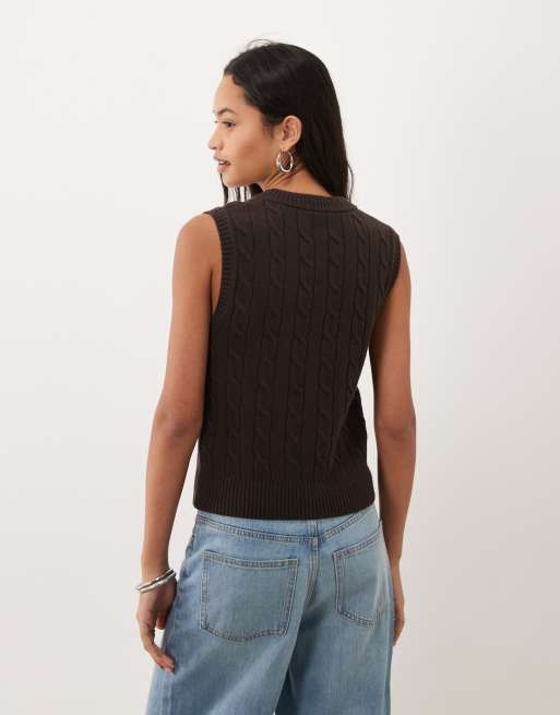 GANT cable knit vest in brown, 4 of 4