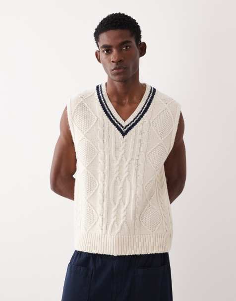Gant cable knit vest with contrast collar in cream - view 1