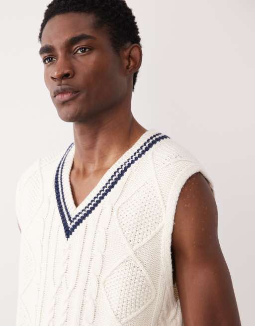 Gant cable knit vest with contrast collar in cream, 5 of 5