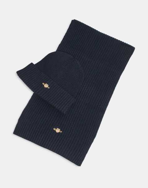 GANT - Cadeauset van gebreide beanie en sjaal met kabels in blauw - view 1
