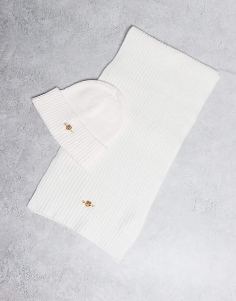 GANT - Cadeauset van gebreide beanie en sjaal met kabels in crème - view 1