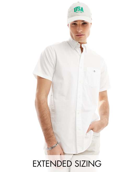 GANT - Camicia bianca a maniche corte in lino e cotone con logo a scudo