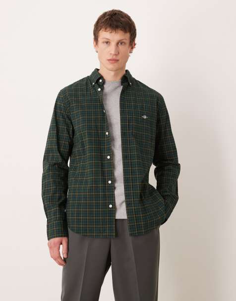 GANT - Camicia classica vestibilità classica elegante in popeline verde a quadri - view 1