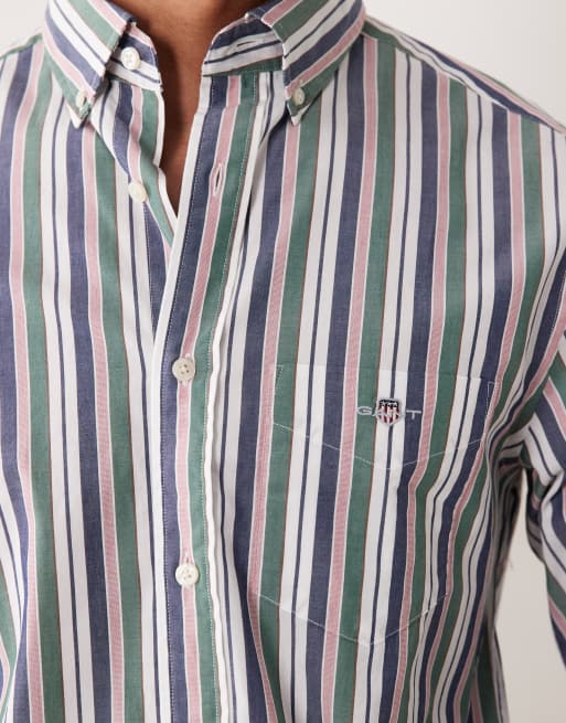 GANT - Camicia elegante vestibilità classica in popeline verde a righe, 3 di 5