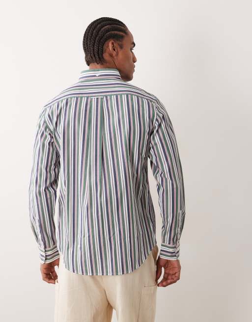 GANT - Camicia elegante vestibilità classica in popeline verde a righe, 4 di 5