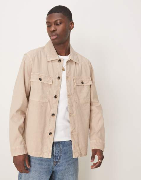 GANT - Camicia giacca beige in cotone e lino con 2 tasche - view 1