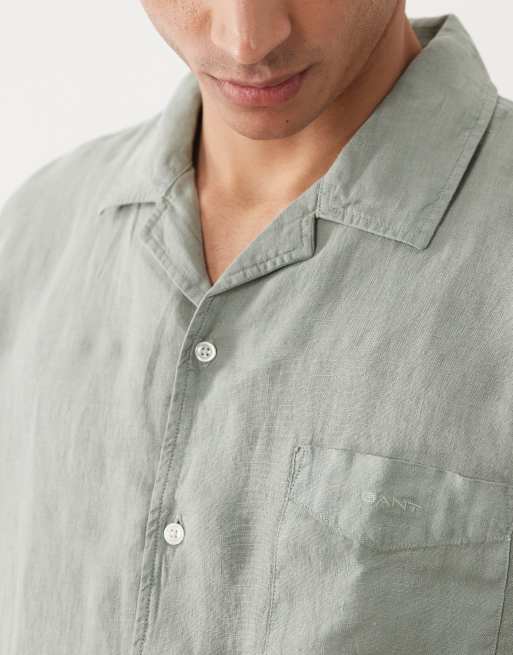 GANT - Camicia in lino grigio medio tinta in capo con colletto aperto, 3 di 5