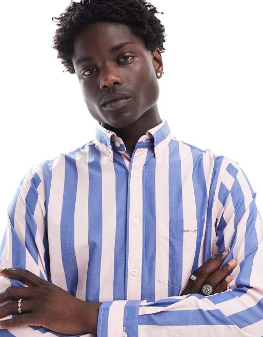 GANT - Camicia in popeline rosa/blu a righe con logo