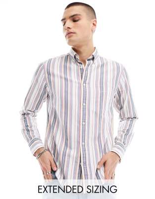 GANT - Camicia Oxford bianca a righe multicolore con logo a scudo