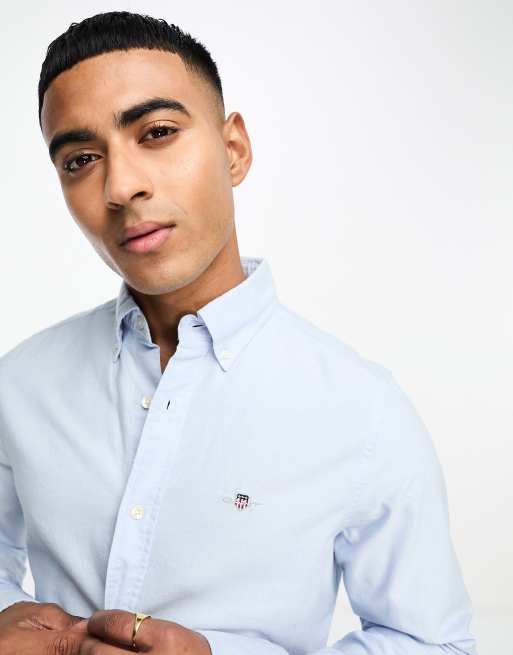 GANT - Camicia Oxford slim fit azzurra con logo, 2 di 4