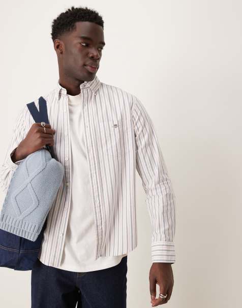 GANT - Camicia Oxford vestibilità classica bianca a righe con logo - view 1