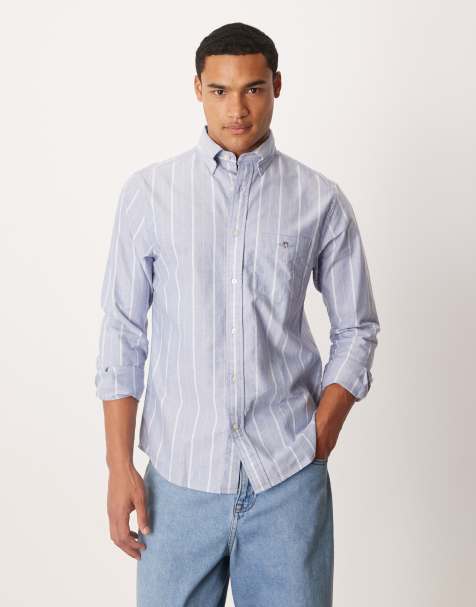 GANT - Camicia Oxford vestibilità classica blu a righe con logo - view 1