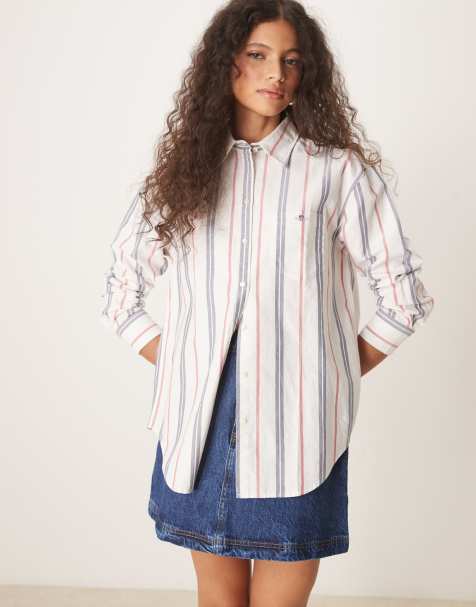 GANT - Camicia Oxford vestibilità comoda bianca a righe con logo - view 1