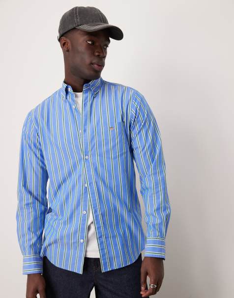 GANT - Camicia regular fit in popeline blu a righe con logo - view 1