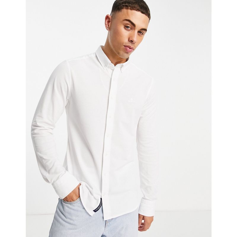 Camicie Uomo GANT - Camicia slim fit bianca in piqué con colletto buttondown e logo