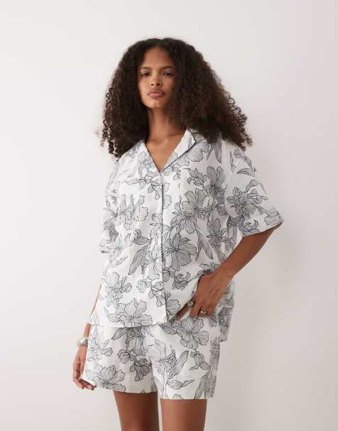 GANT - Camicia squadrata in misto lino bianca con stampa a fiori - view 1