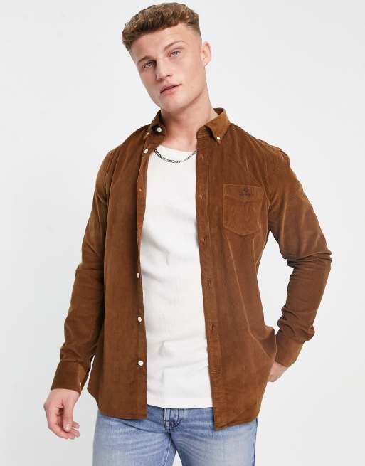 GANT - Camicia vestibilità classica in velluto a coste nocciola tostata con logo, 3 di 4