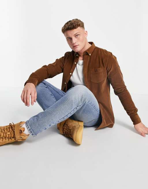GANT - Camicia vestibilità classica in velluto a coste nocciola tostata con logo, 4 di 4