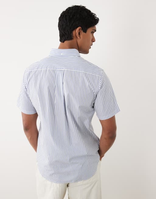 GANT - Camisa azul a rayas de manga corta de corte estándar de popelina, 4 de 5