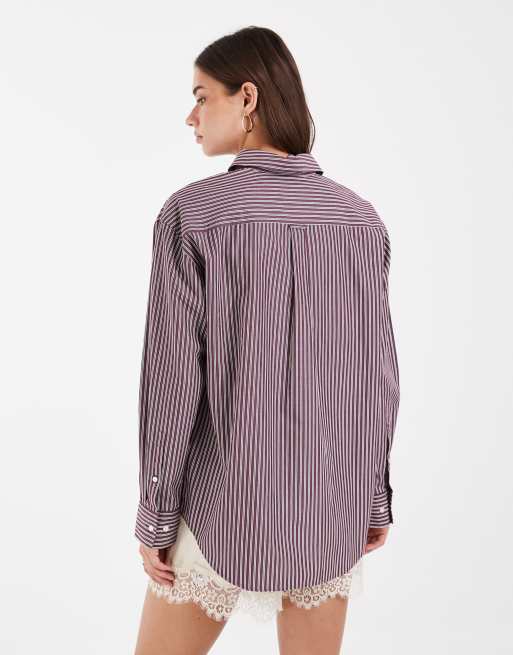 Gant - camisa oversize relajada con logo a rayas burdeos, 3 de 4