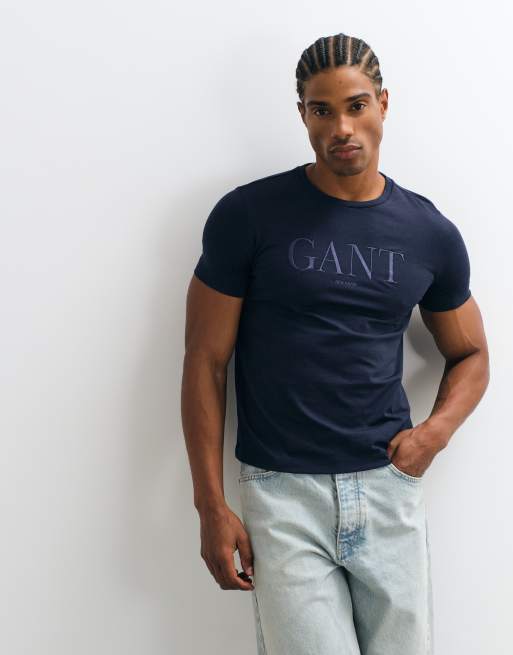 GANT - camiseta azul marino con logotipo tonal en el pecho
