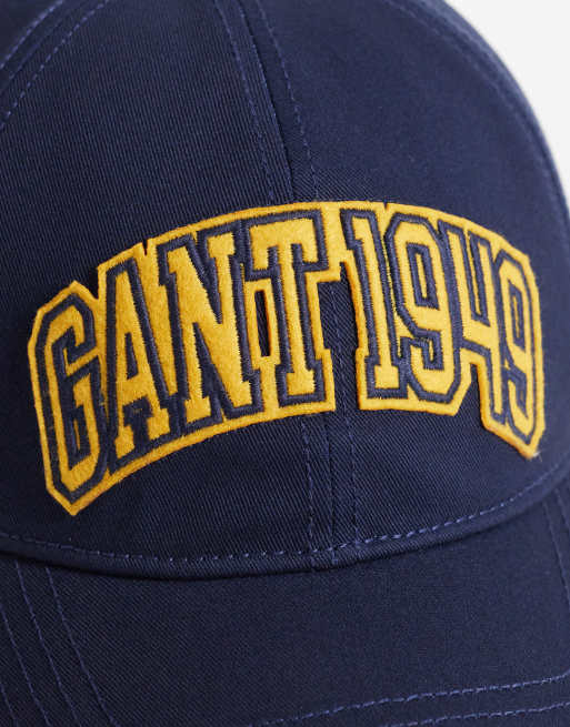 GANT - Cappellino con visiera in twill di cotone blu navy con logo stile college, 2 di 3