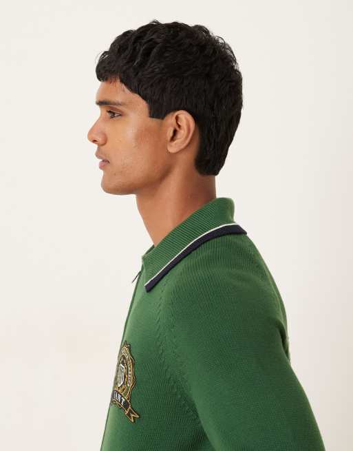 GANT - Cardigan in maglia verde stile college con zip, 4 di 5