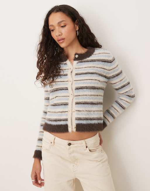 GANT - Cardigan mini marrone a righe multicolore con bottoni