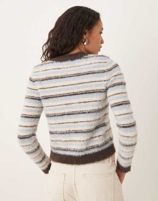 GANT - Cardigan mini marrone a righe multicolore con bottoni, 3 di 4