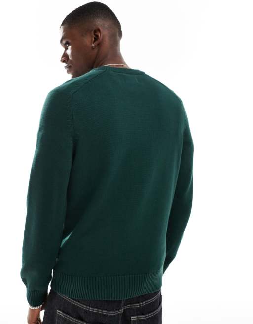 GANT casual cotton knit jumper with logo in dark green ASOS