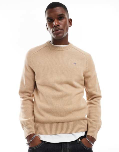 GANT casual cotton knit jumper with logo in tan - view 1