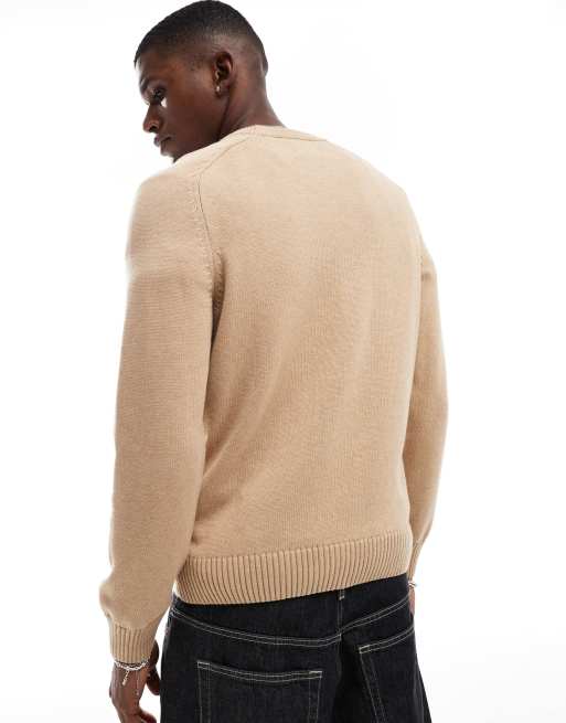 GANT casual cotton knit jumper with logo in tan ASOS